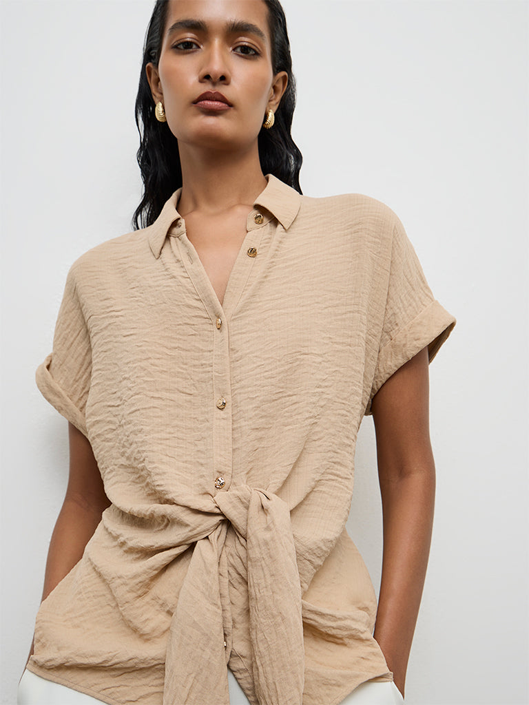 Wardrobe Beige Knot-Detail Shirt