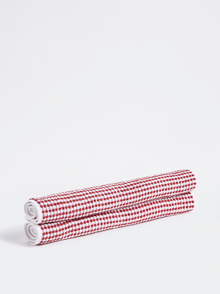 Westside Home White and Red Pebble Textured Face Towel - Pack of 2