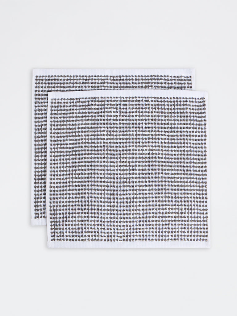 Westside Home White and Grey Pebble Textured Face Towel - Pack of 2