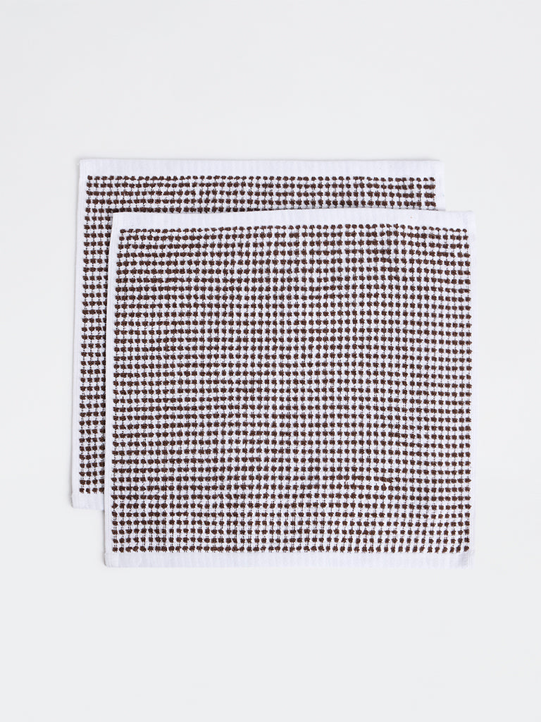 Westside Home White and Brown Pebble Textured Face Towel - Pack of 2