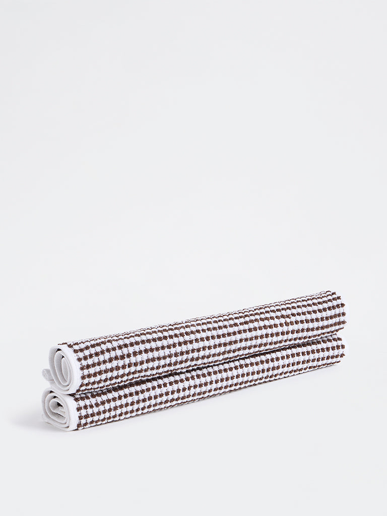 Westside Home White and Brown Pebble Textured Face Towel - Pack of 2