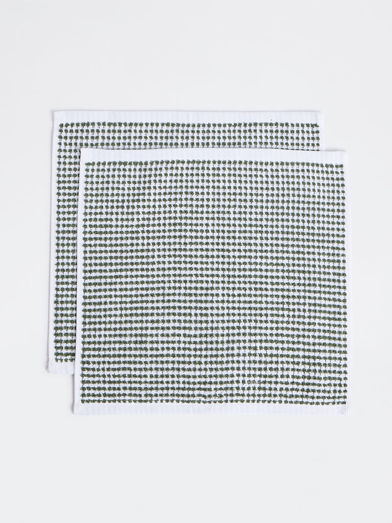 Westside Home White and Green Pebble Textured Face Towel - Pack of 2