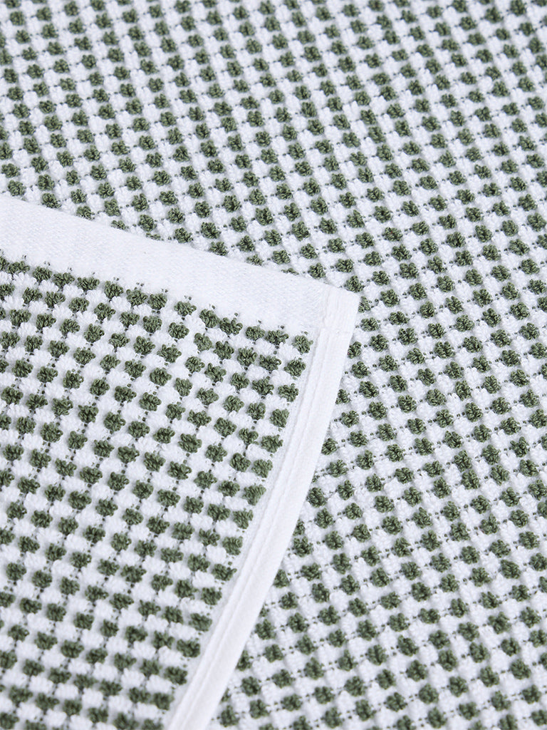 Westside Home White and Green Pebble Textured Hand Towel