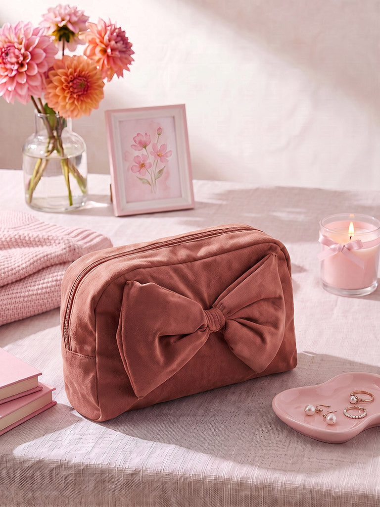 Westside Home Dusty Pink 3D Bow Detail Pouch