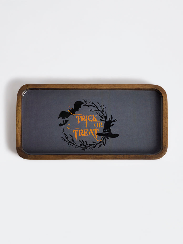 Westside Home Dark Grey Text-Printed Rectangular Halloween Tray