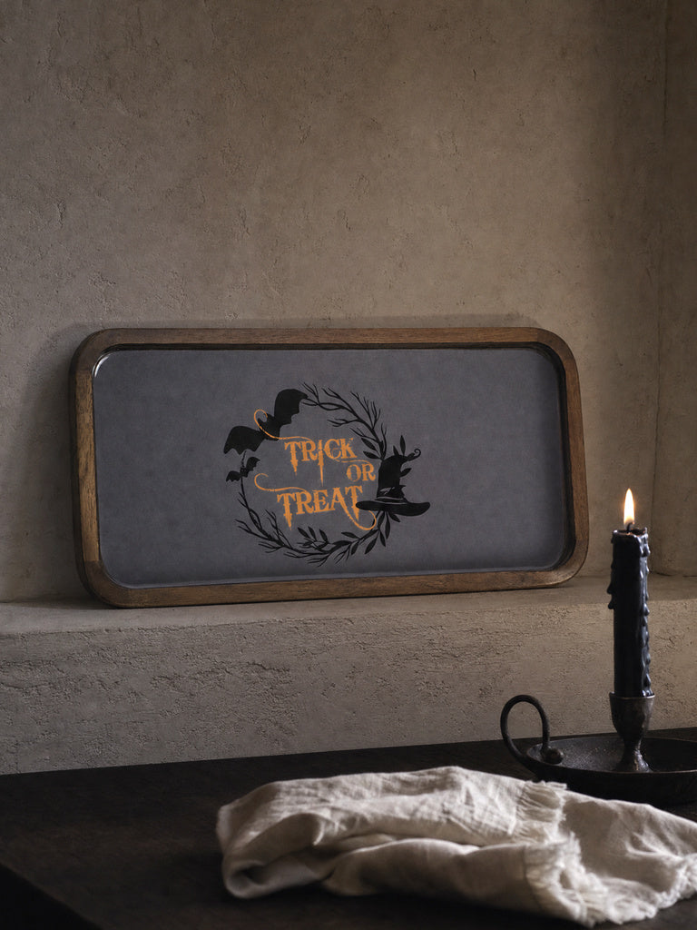 Westside Home Dark Grey Text-Printed Rectangular Halloween Tray