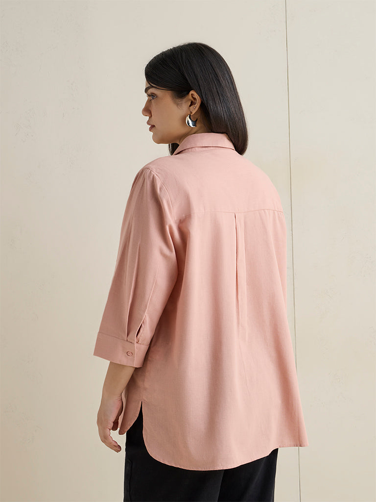 Gia Peach Diamante-Detail Cotton-Blend Blouse