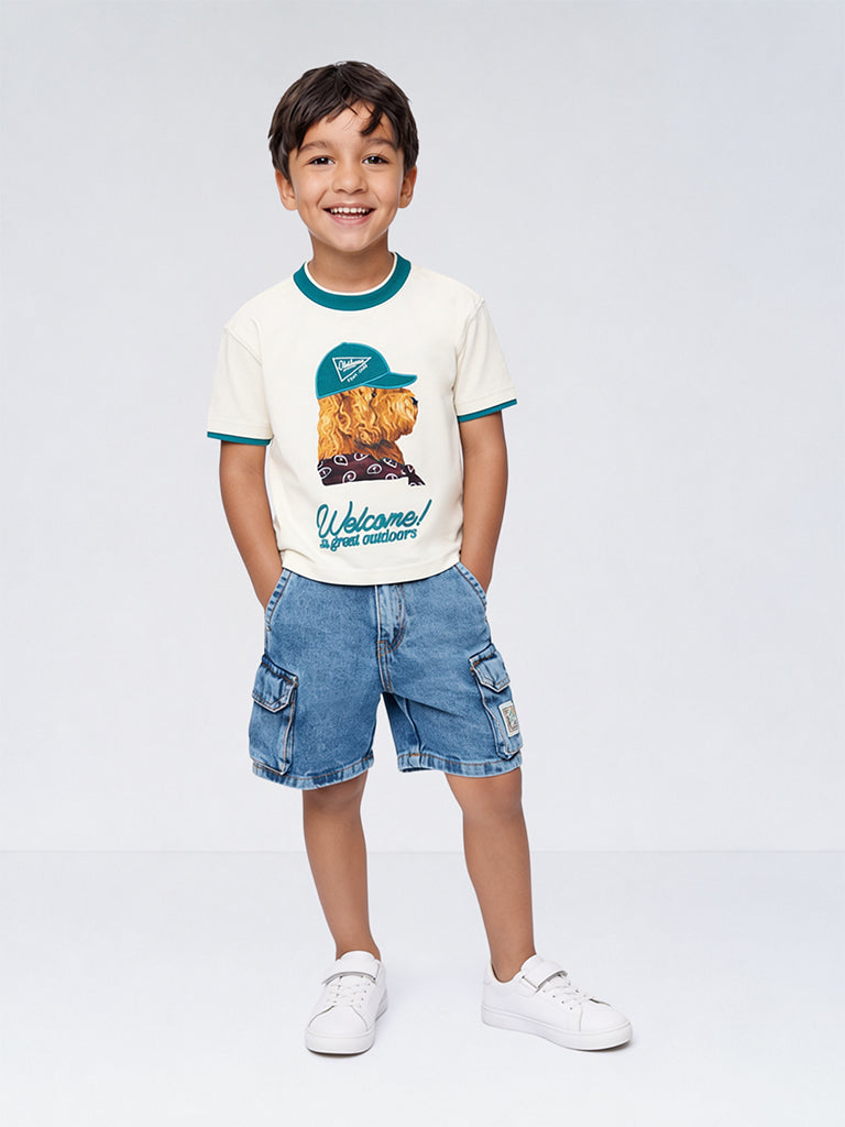 HOP Kids Boys Blue Mid-Rise Denim Cargo Shorts