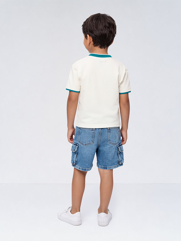HOP Kids Boys Blue Mid-Rise Denim Cargo Shorts