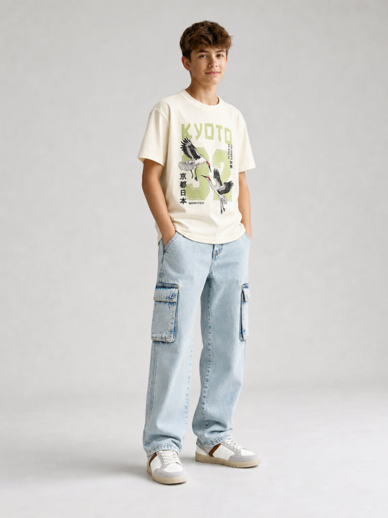 Boys Off-White Graphic Printed Cotton T-Shirt