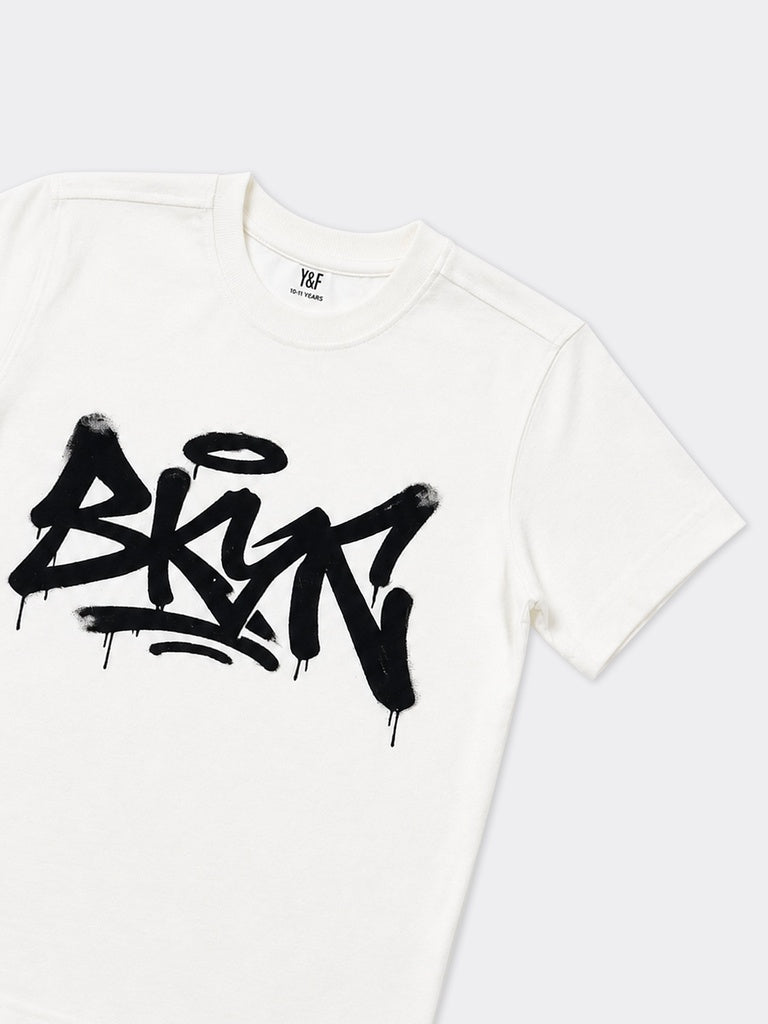Boys Off-White Spray Printed Cotton T-Shirt