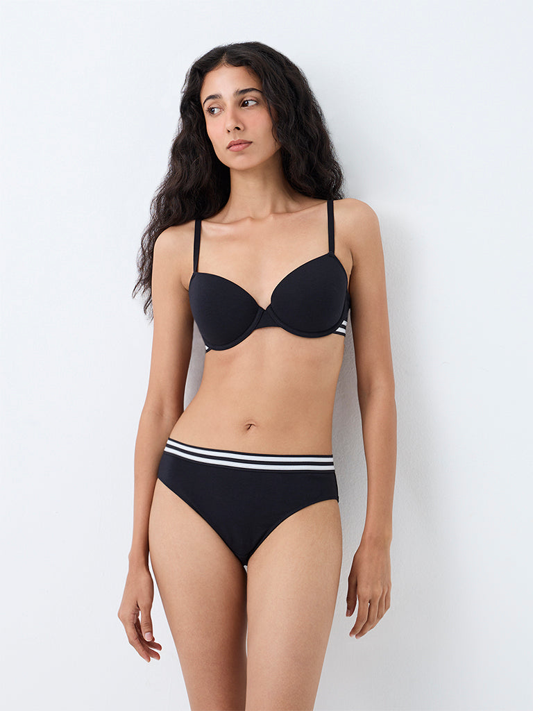 Superstar Black Striped Cotton-Blend Bikini Briefs