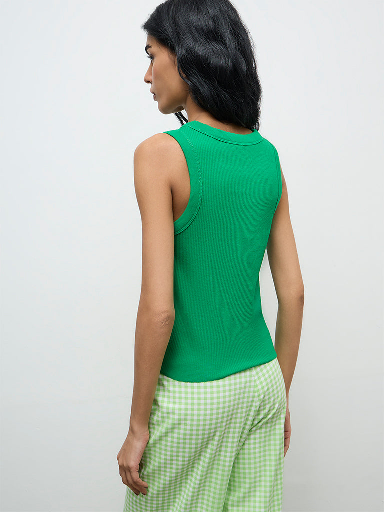 Superstar Green Ribbed Cotton-Blend Top