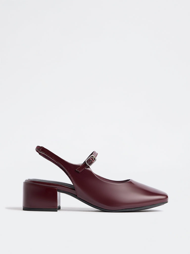 LUNA BLU Burgundy Mary Jane Block Heel Shoes