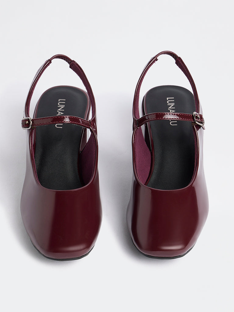 LUNA BLU Burgundy Mary Jane Block Heel Shoes
