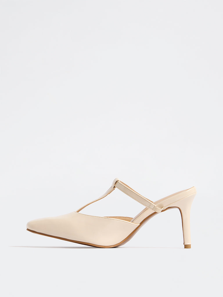 LUNA BLU Ivory Thong-Strap Stiletto Heel Mules