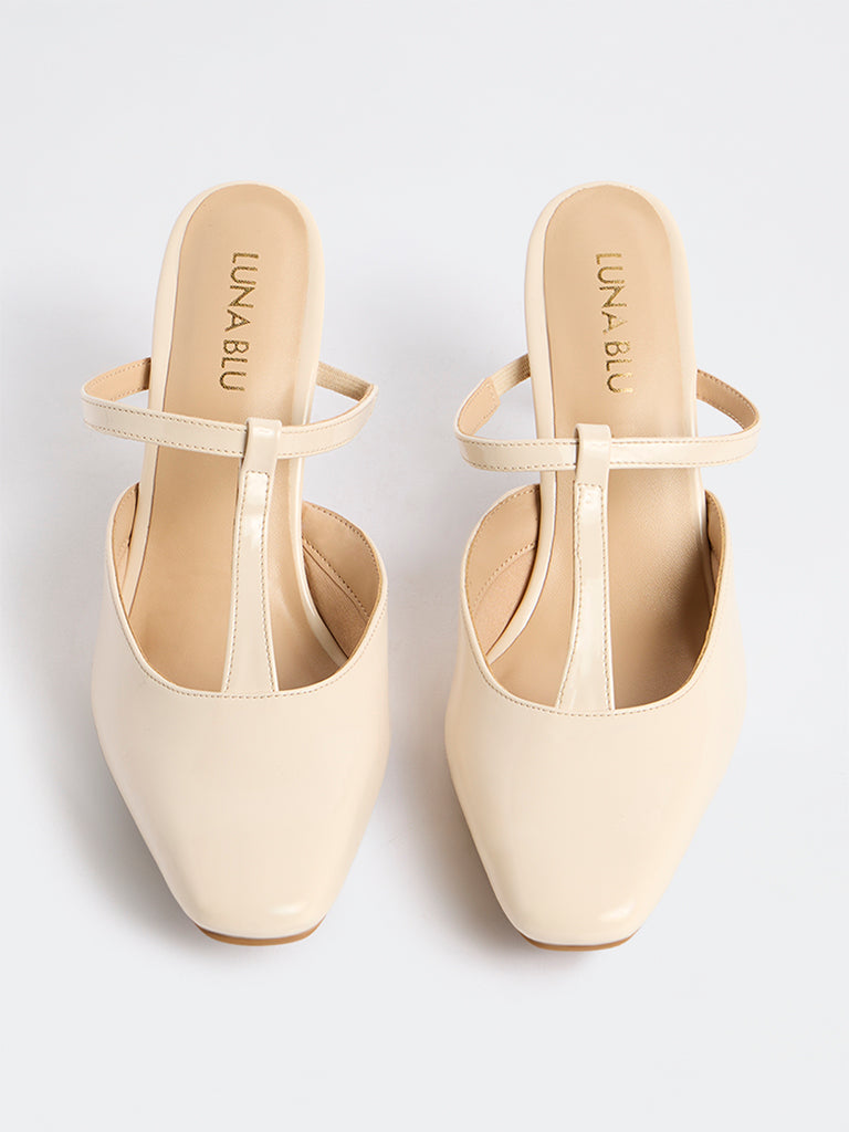 LUNA BLU Ivory Thong-Strap Stiletto Heel Mules