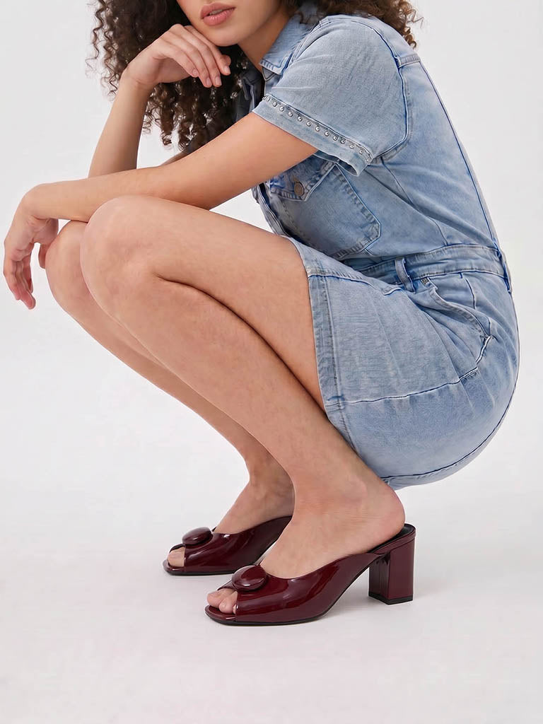 LUNA BLU Burgundy Block Heel Sandals
