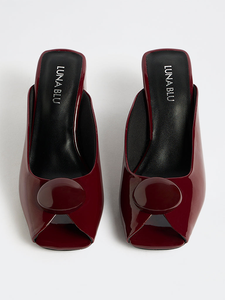 LUNA BLU Burgundy Block Heel Sandals