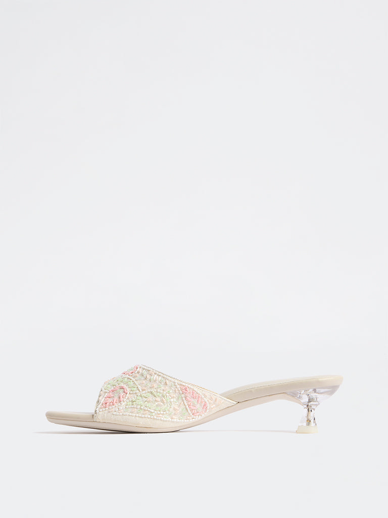 LUNA BLU Pink and Green Kitten Heel Sandals