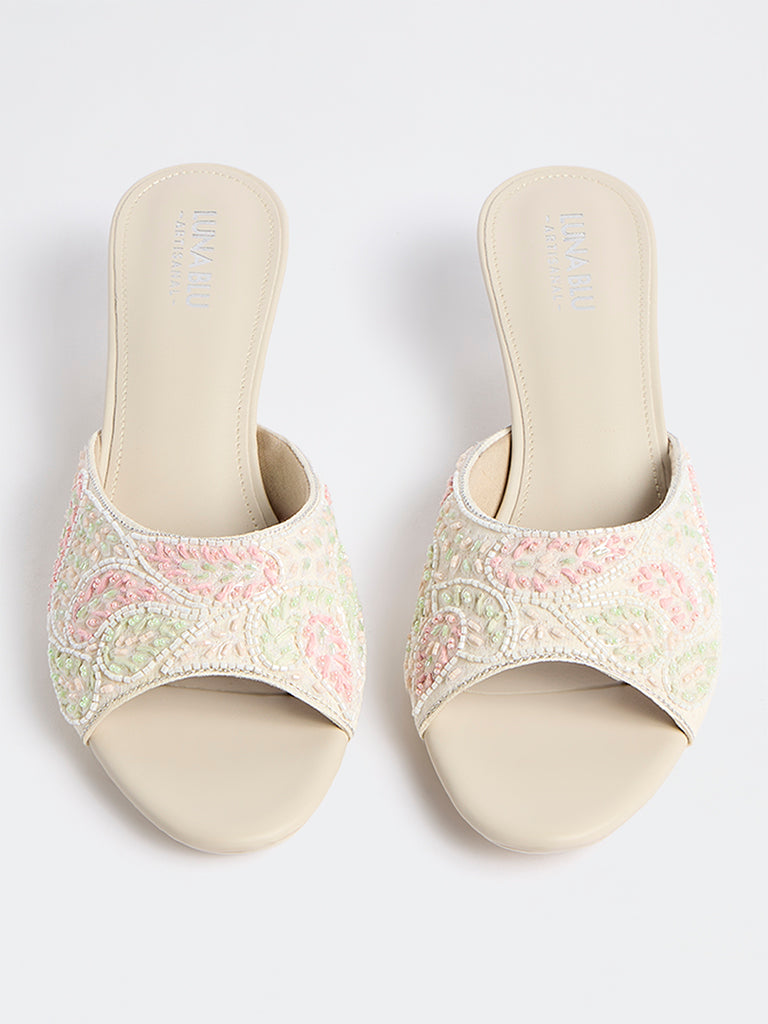 LUNA BLU Pink and Green Kitten Heel Sandals