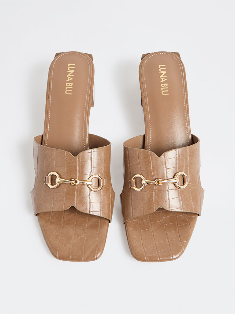 LUNA BLU Brown Block-Heel Sandals