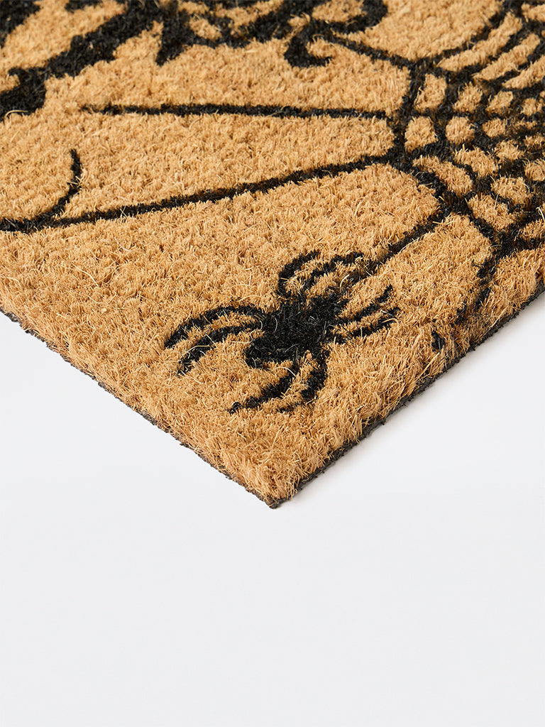 Westside Home Black Spider Web Design Halloween Coir Mat