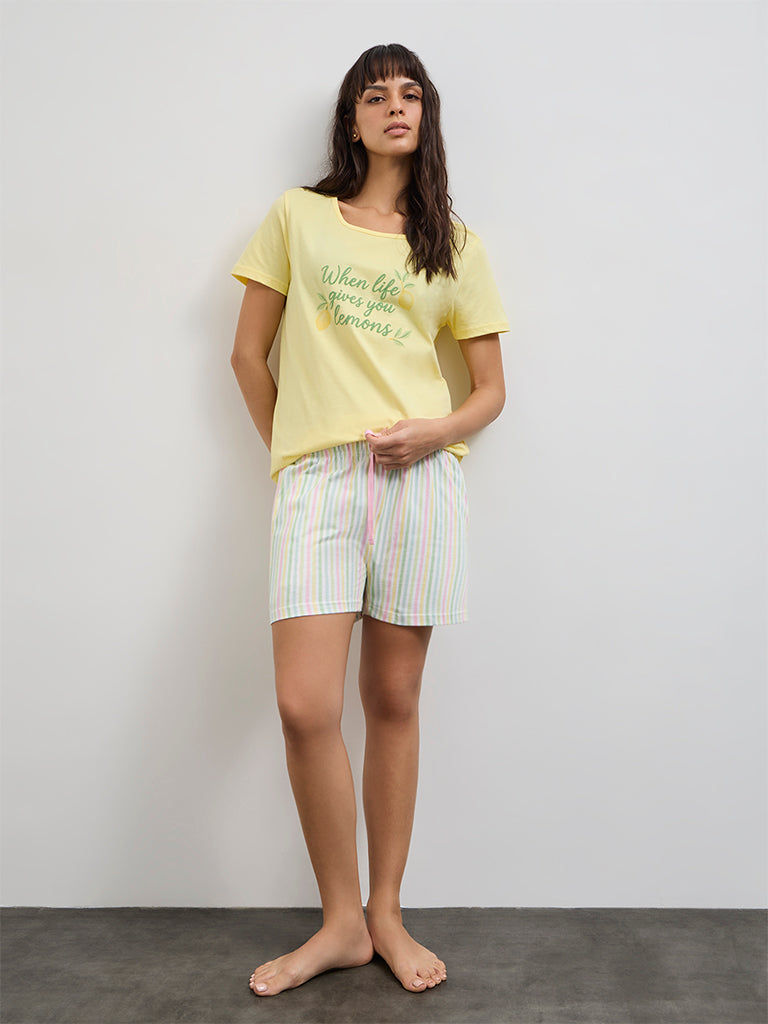 Wunderlove Multicolor Striped High-Rise Cotton Shorts
