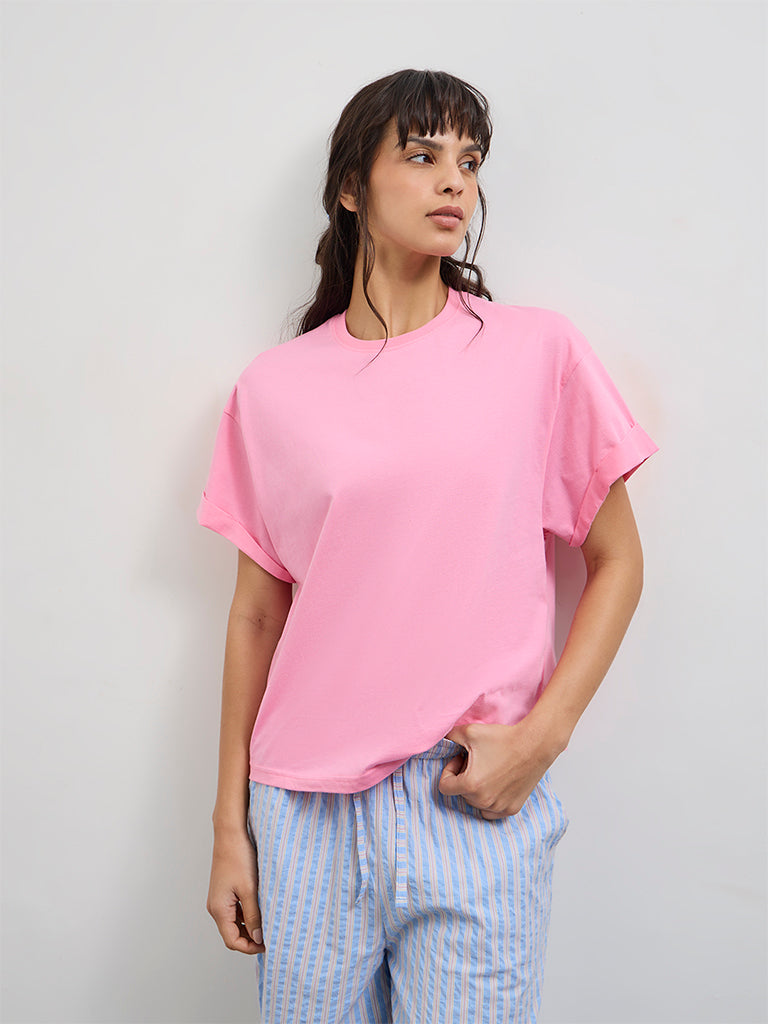 Wunderlove Pink Solid Cotton T-Shirt