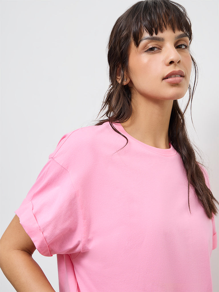 Wunderlove Pink Solid Cotton T-Shirt