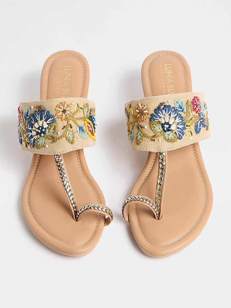 LUNA BLU Beige Kolhapuri Heel Sandals