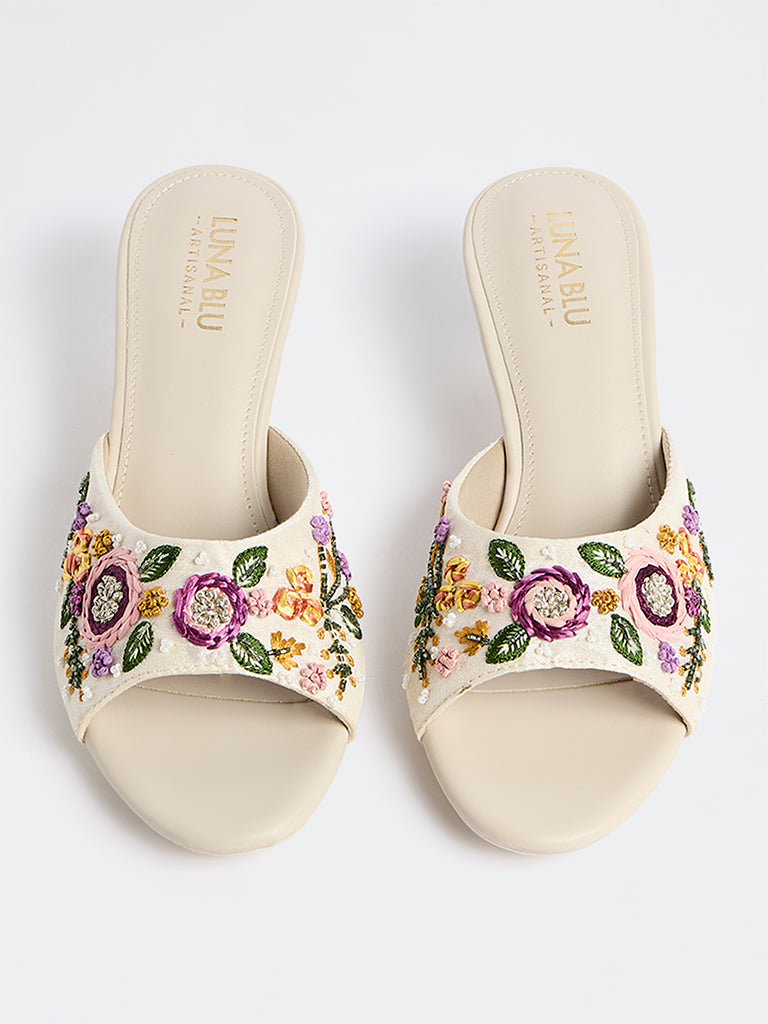 LUNA BLU Multicolour Embroidered Kitten Heel Sandals