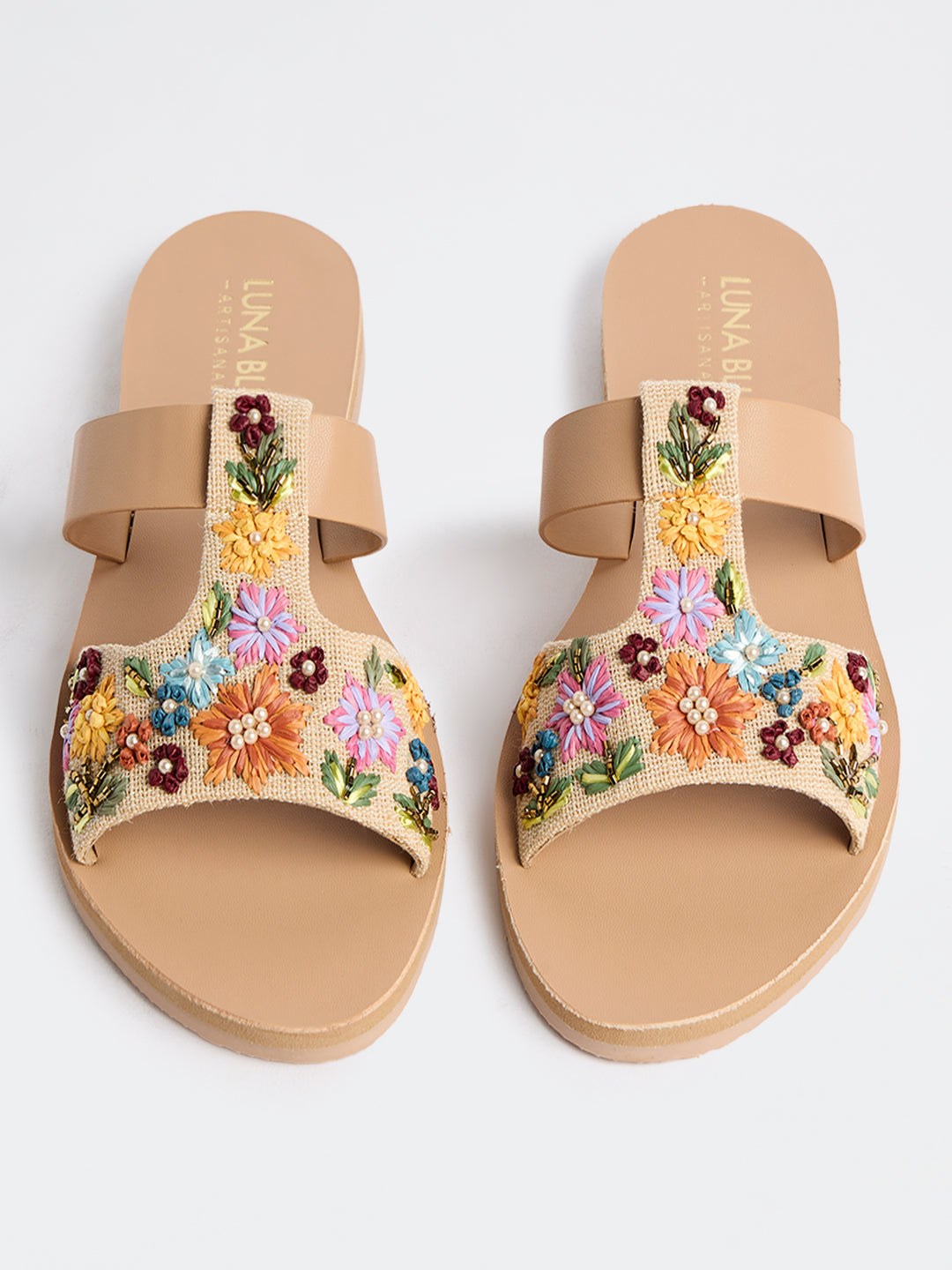 LUNA BLU Multicolour Floral Embroidered Slides