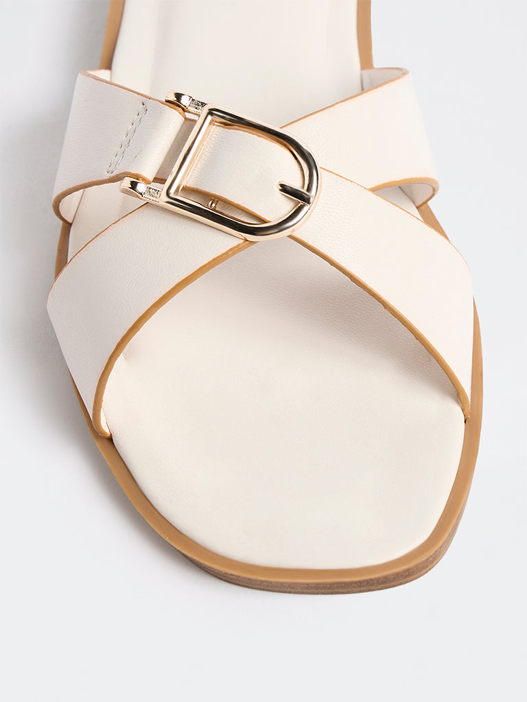 LUNA BLU White Criss-Cross Strap Slides