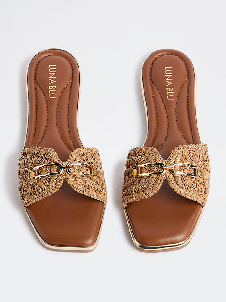 LUNA BLU Tan Slides