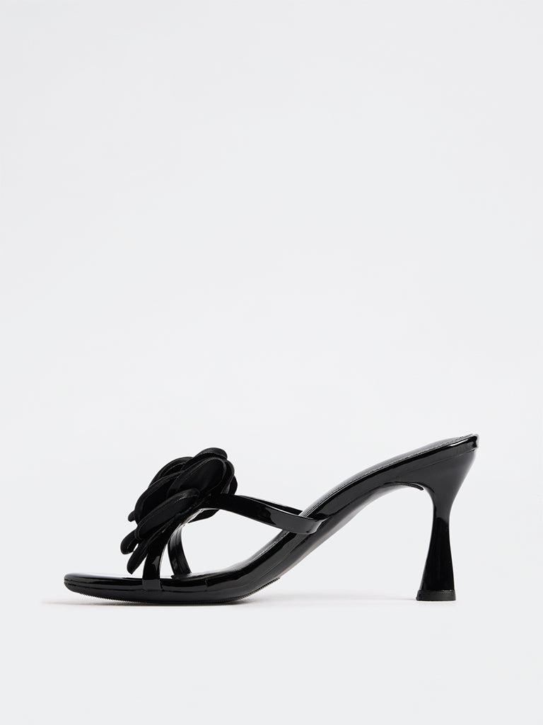 LUNA BLU Black Floral Applique Stiletto Heel Sandals