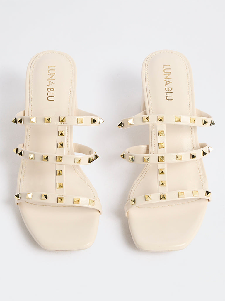 LUNA BLU Ivory Block Heel Sandals