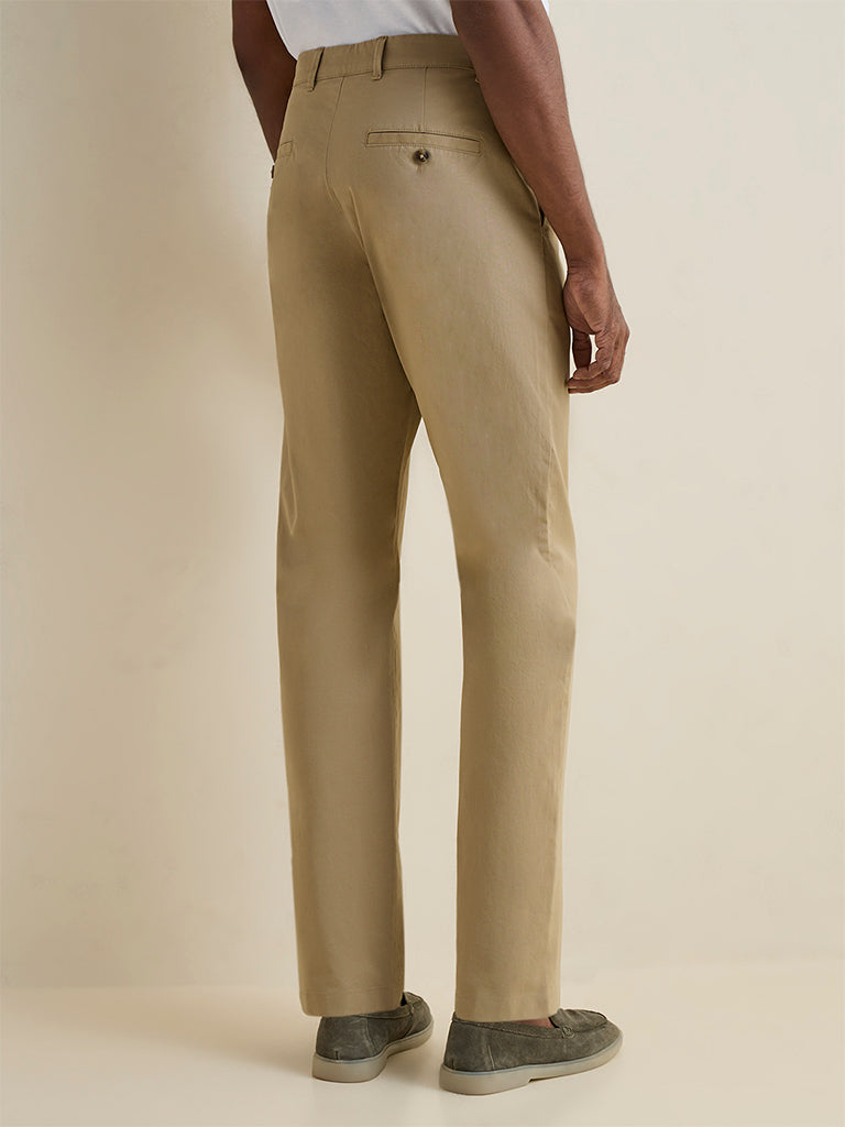 Ascot Beige Relaxed-Fit Mid-Rise Trousers