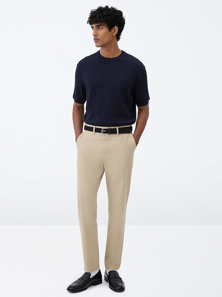 Ascot Khaki Relaxed-Fit Mid-Rise Cotton-Blend Trousers