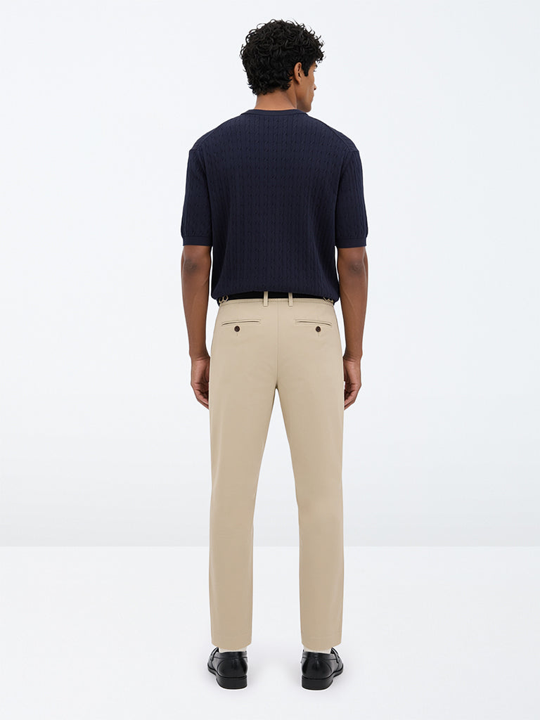 Ascot Khaki Relaxed-Fit Mid-Rise Cotton-Blend Trousers