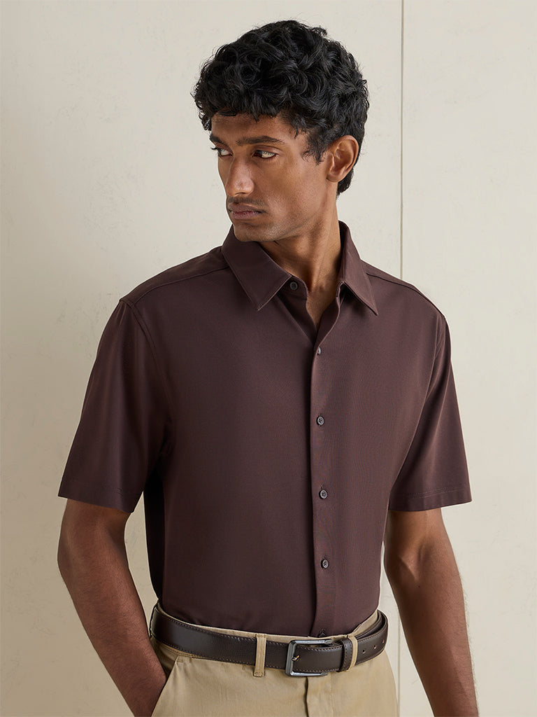 Ascot Brown Solid Relaxed-Fit Shirt