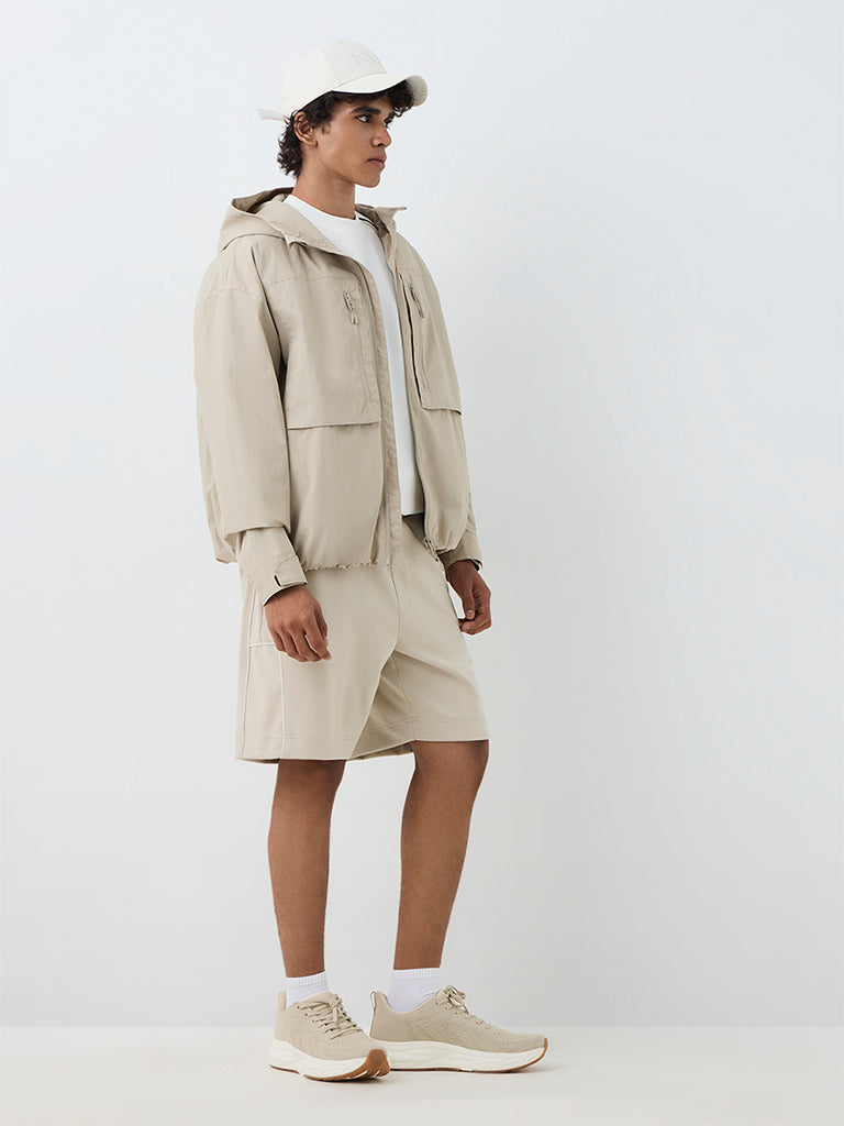 Nuoflexx Beige Solid Relaxed-Fit Windbreaker Jacket