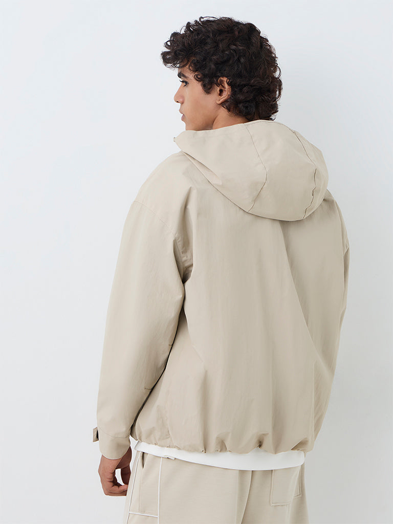 Nuoflexx Beige Solid Relaxed-Fit Windbreaker Jacket