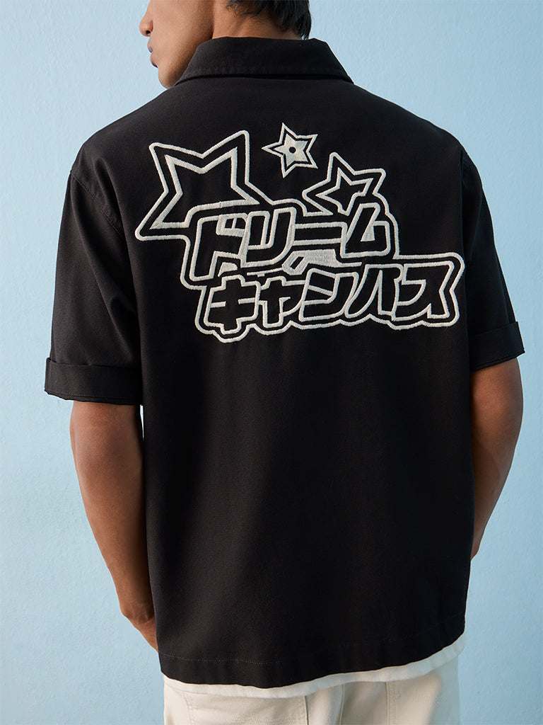 Nuon Black Japanese Inspired Cotton Relaxed-Fit Shirt