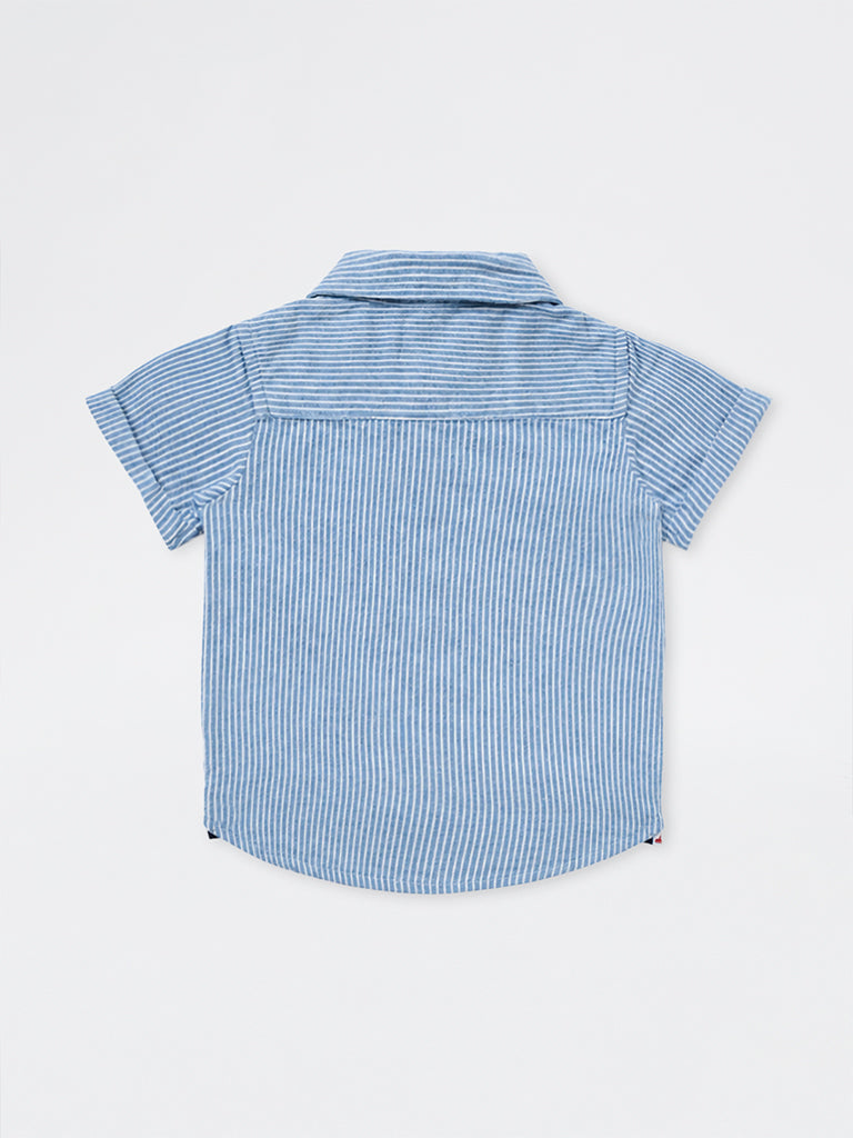 HOP Baby Boys Blue Embroidered Denim Shirt