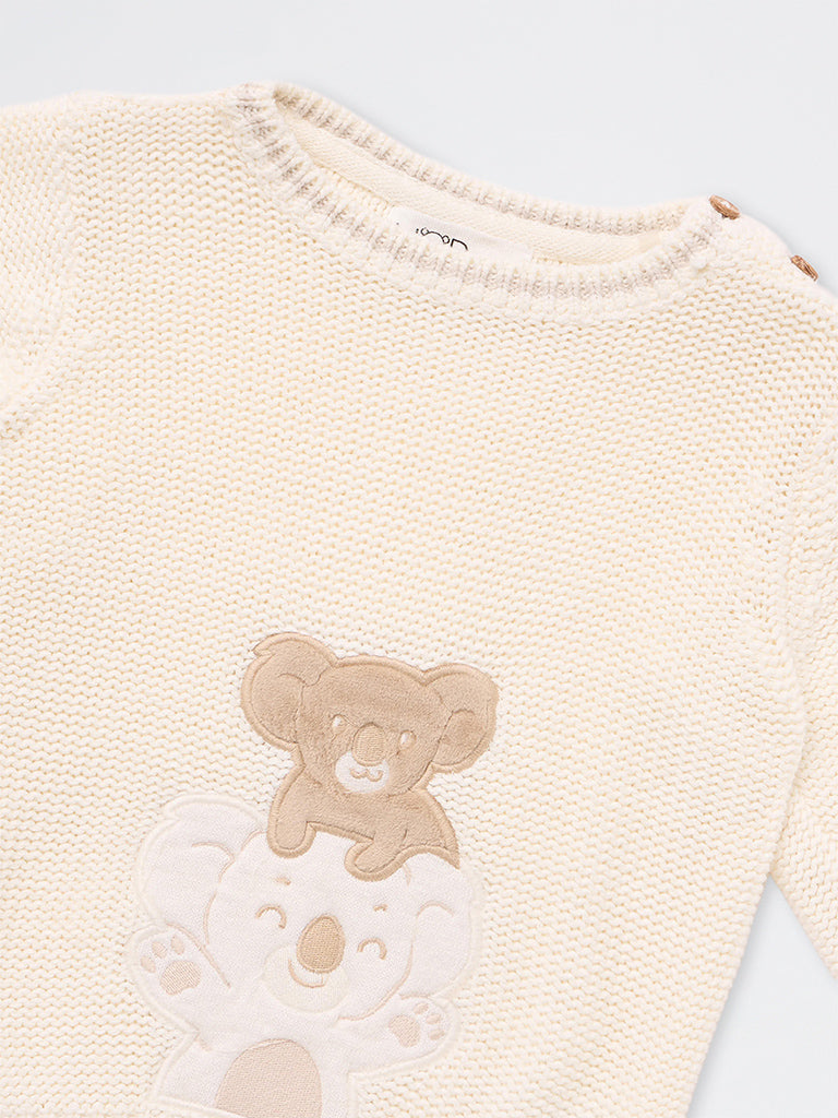 HOP Baby Boys Off-White Koala Design Cotton Sweater