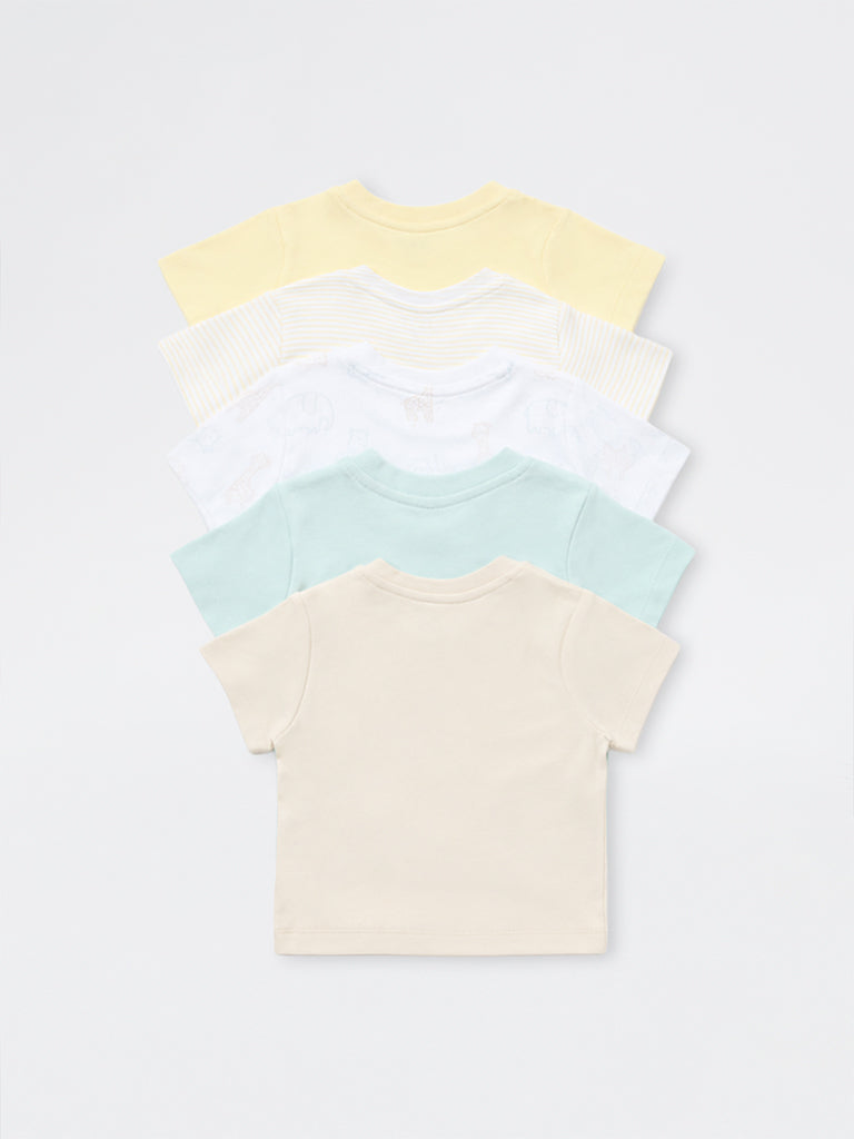 HOP Baby Boys Multicolour Printed Cotton T-Shirts - Pack of 5