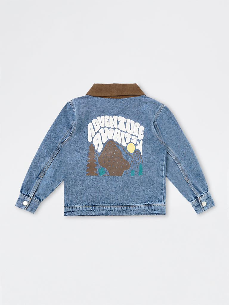 HOP Kids Boys Blue Text Embossed Denim Jacket