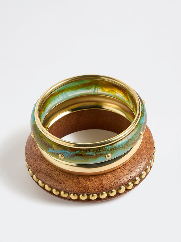 Westside Accessories Multicolour Resin and Metal Bangles - Pack of 4
