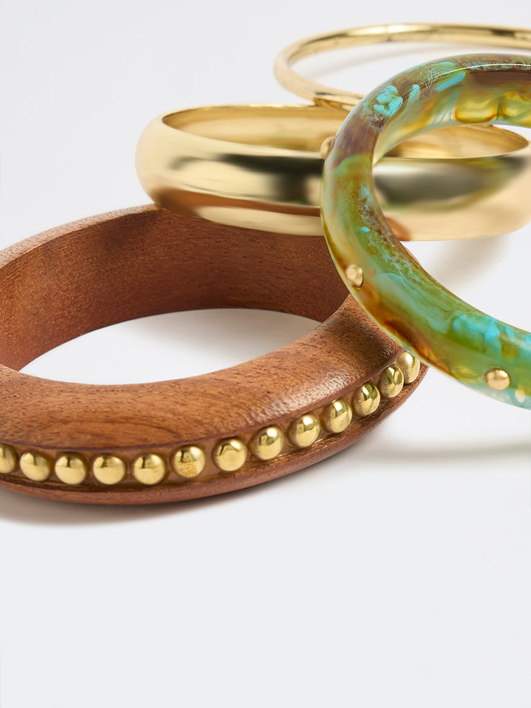 Westside Accessories Multicolour Resin and Metal Bangles - Pack of 4